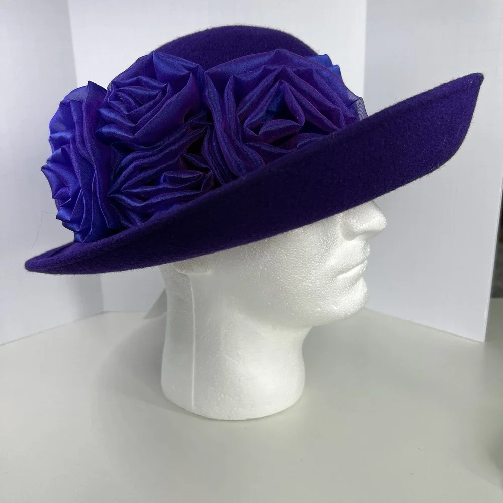 Vintage Toucan Hat Purple 100% Wool Church Made In USA Kentucky Derby NOS